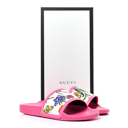 Gucci Canvas Flora Print Slide Sandals 36 Fluorescent Fuchsia 8 of 8