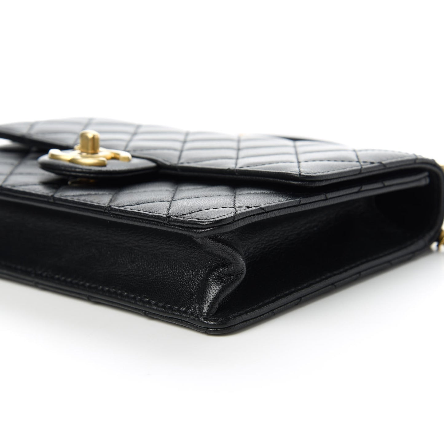 Lambskin Quilted Small Chic Pearls Flap Black