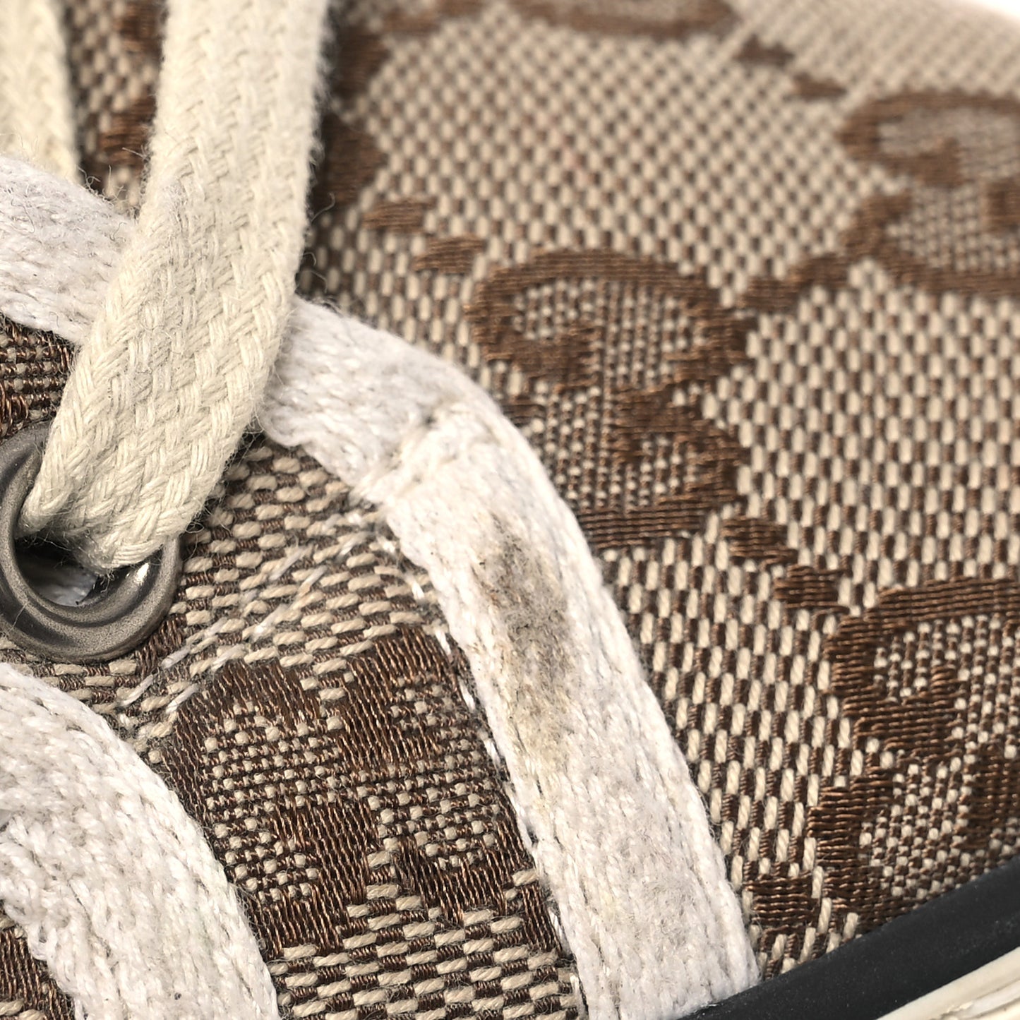 GG Monogram Web Womens 1977 Tennis Sneakers 36.5 Beige Ebony Mystic White