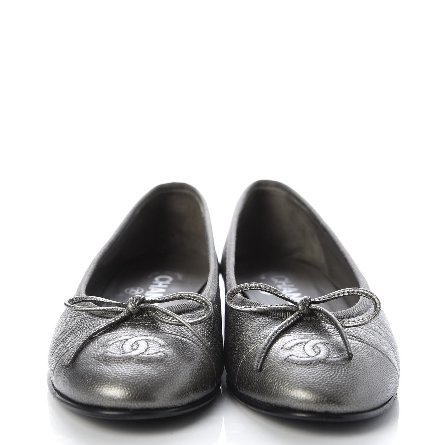 Metallic Caviar CC Cap Toe Ballerina Flats 35 Silver