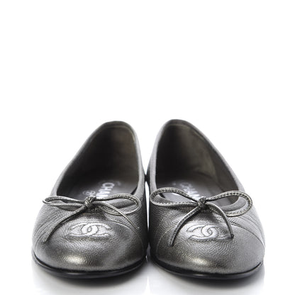Chanel Metallic Caviar CC Cap Toe Ballerina Flats 35 Silver 2 of 10