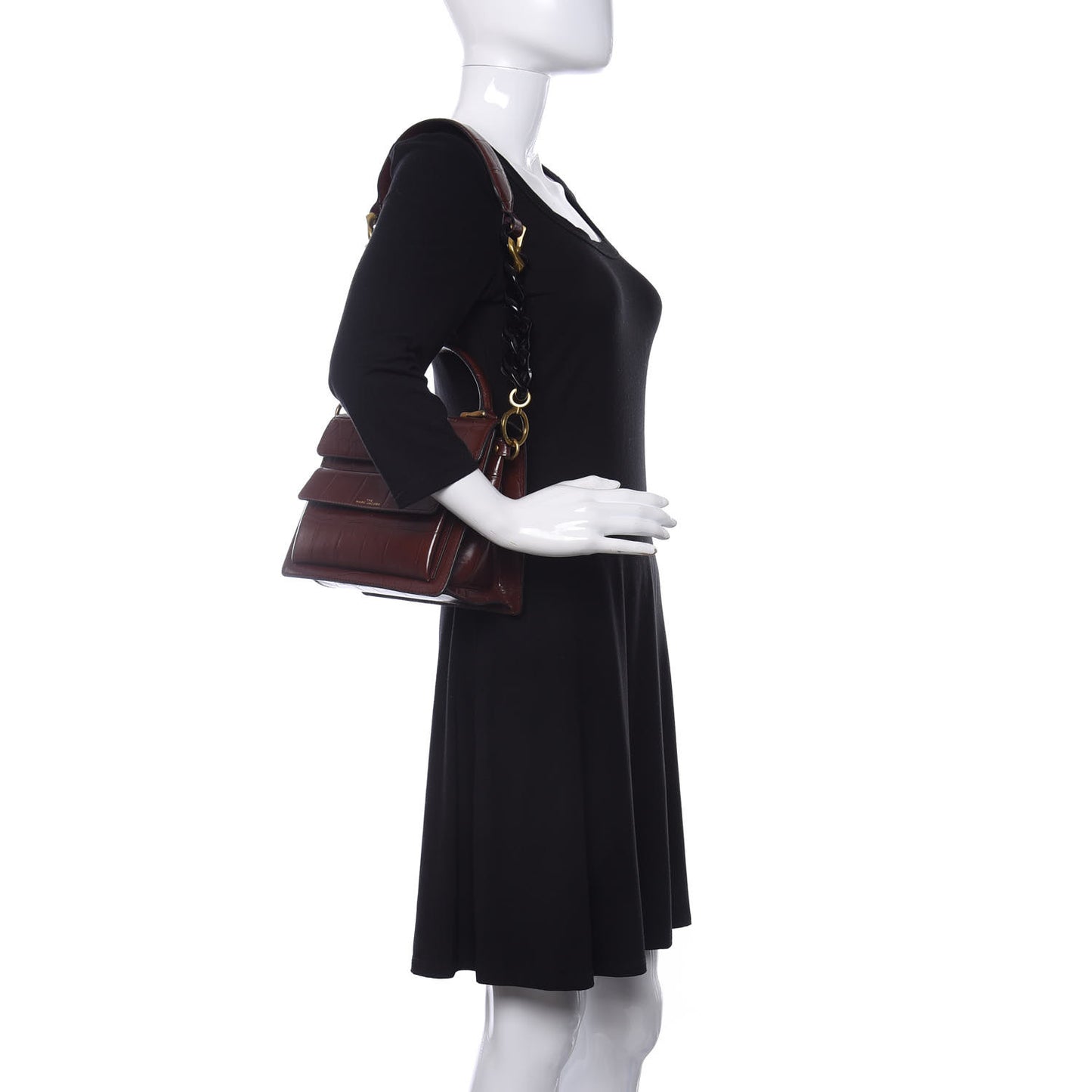 Calfskin Crocodile Embossed Uptown Shoulder Bag Brown