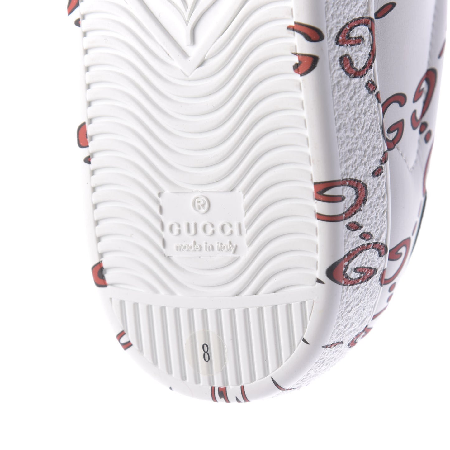Calfskin GucciGhost Print Mens Ace Sneakers 8 White Hibiscus Red