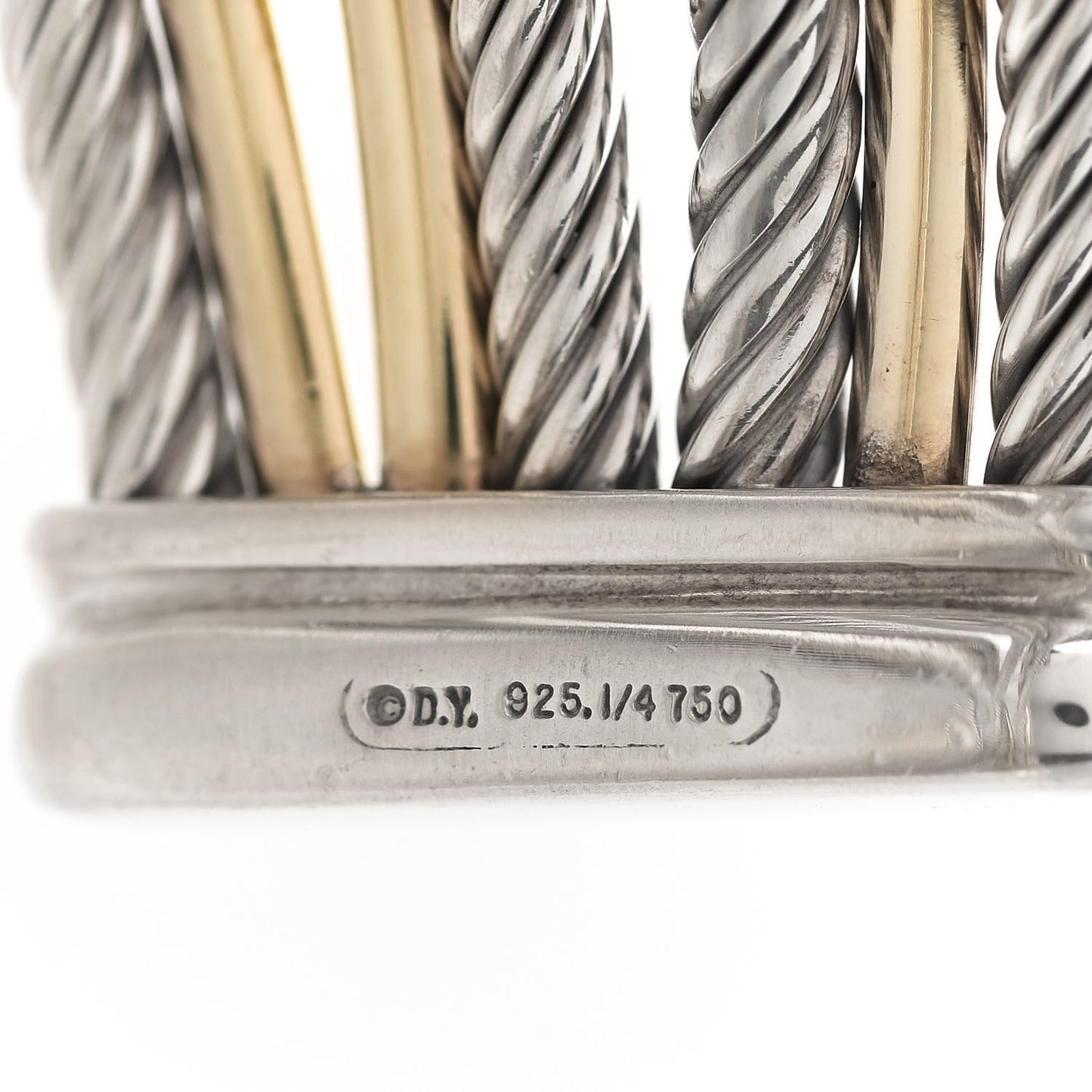 Sterling Silver 18K Yellow Gold 21mm Four Row Crossover Cuff Bracelet