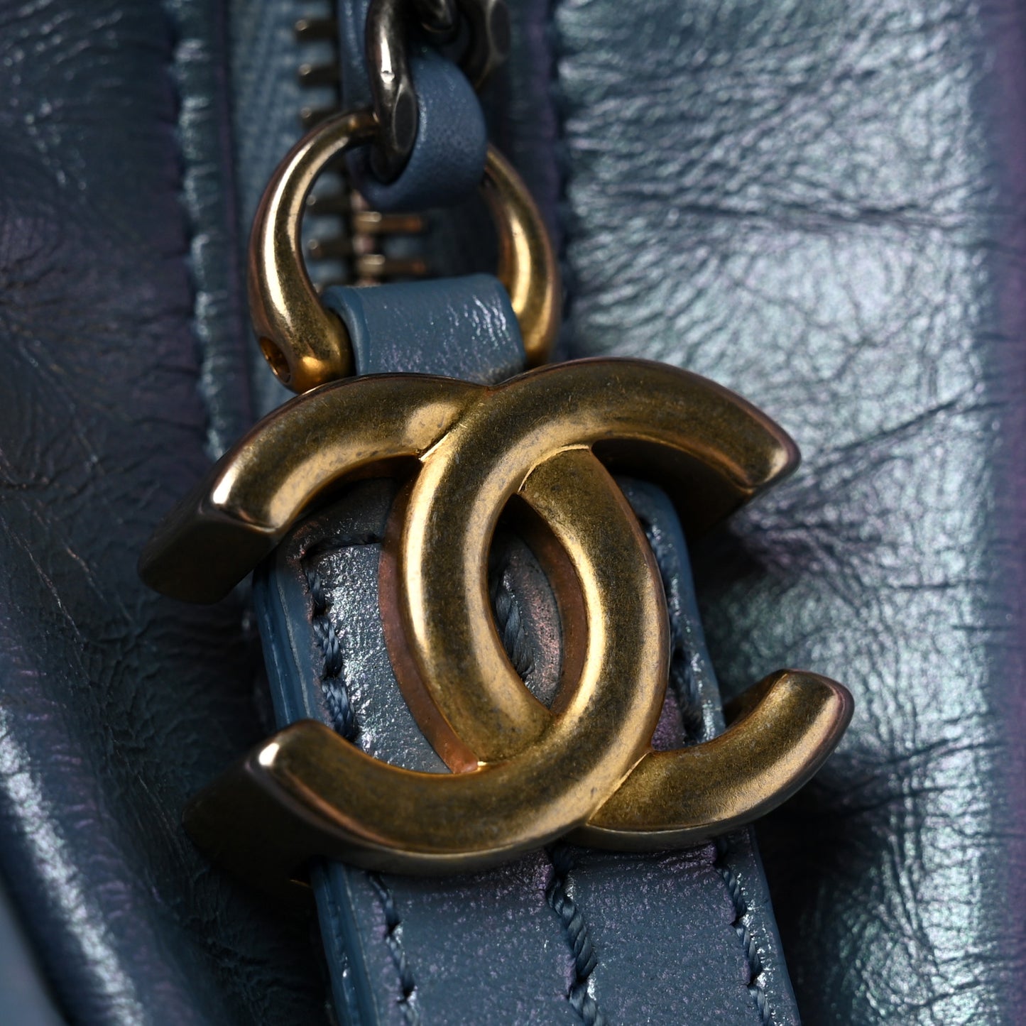 Iridescent Aged Calfskin Quilted Medium Gabrielle Hobo Blue