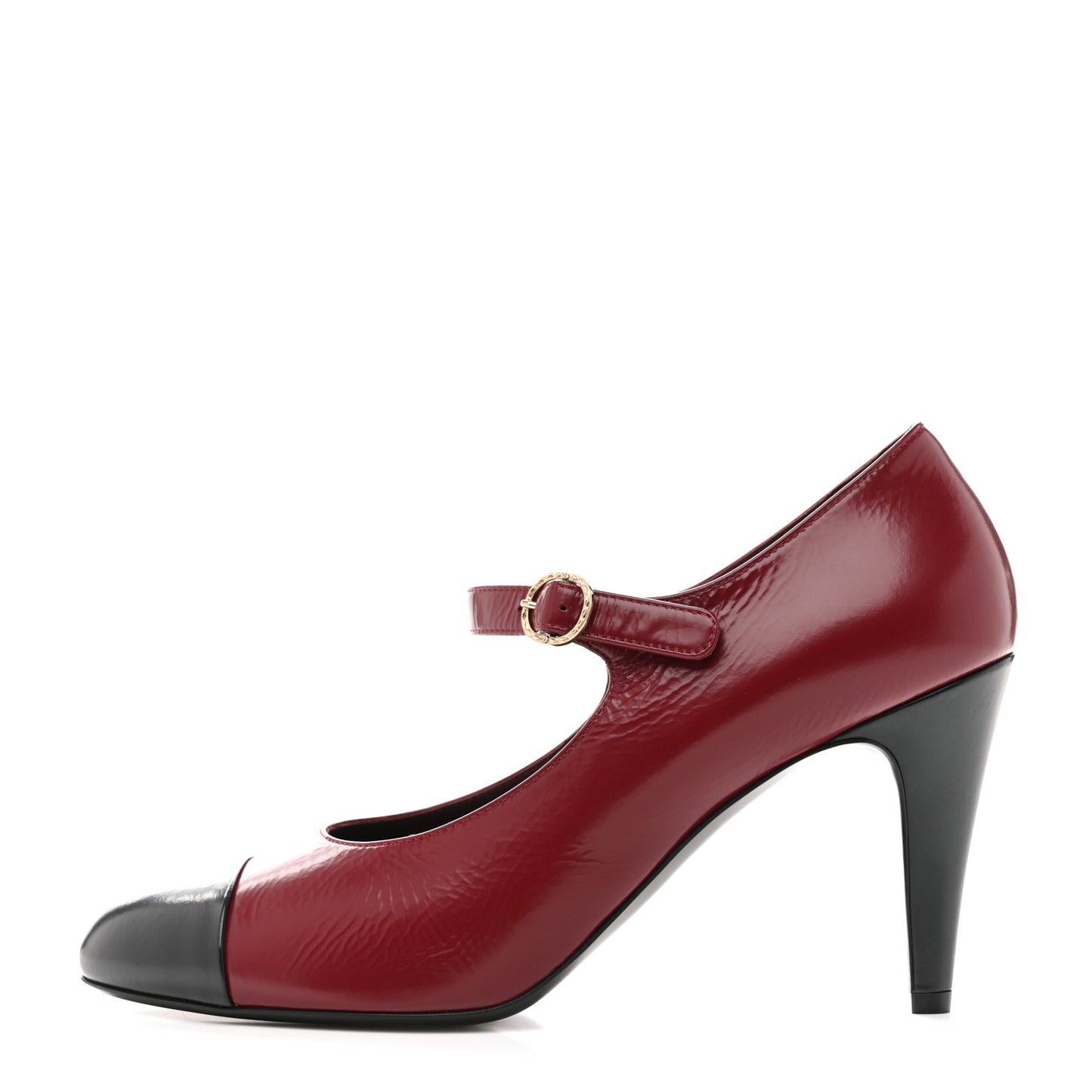 Shiny Goatskin Cap Toe Mary Jane Pumps 41 Burgundy Dark Grey