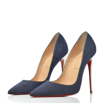 Christian Louboutin Denim Jazz Calf So Kate 120 Pumps 37.5 Blue White 3 of 22