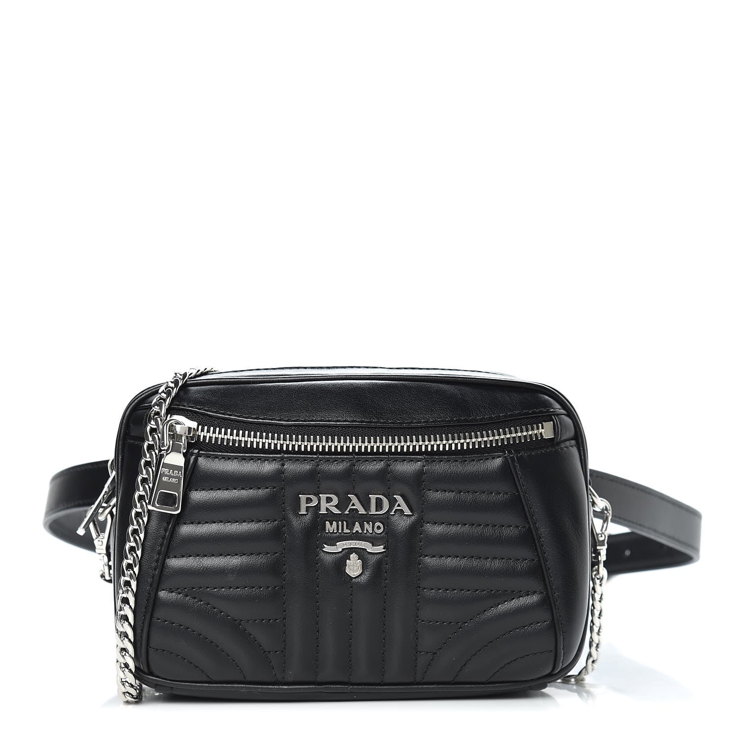 Prada Soft Calfskin Impunture Diagramme Belt Bag Black 1 of 9