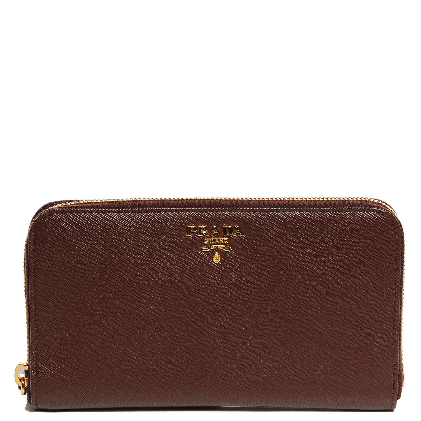 Saffiano Metal Zip Around Wallet Cacao