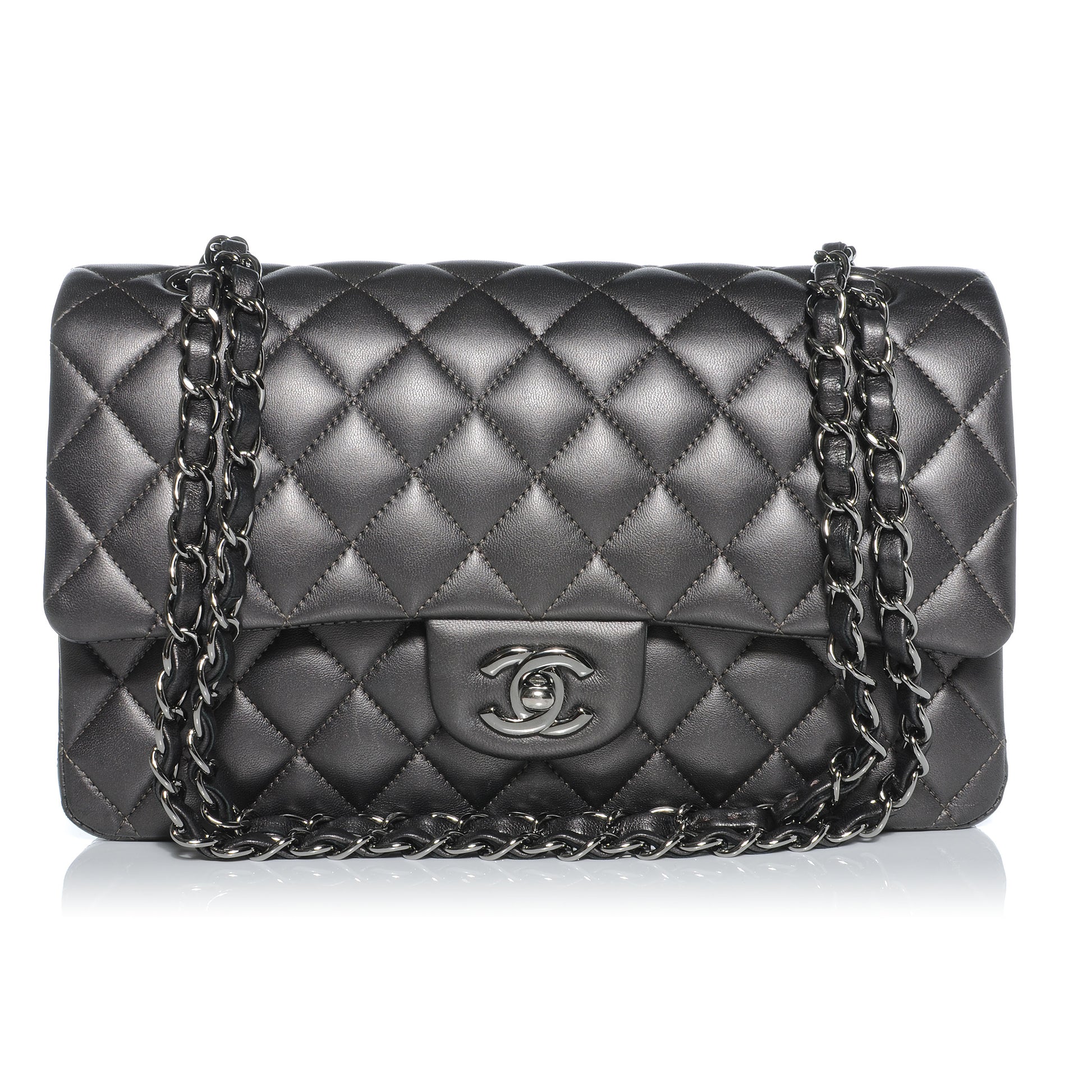 Chanel Lambskin Medium Double Flap Dark Metallic Grey 1 of 10