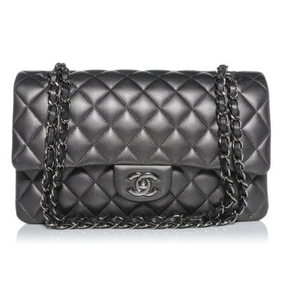 Chanel Lambskin Medium Double Flap Dark Metallic Grey 1 of 10