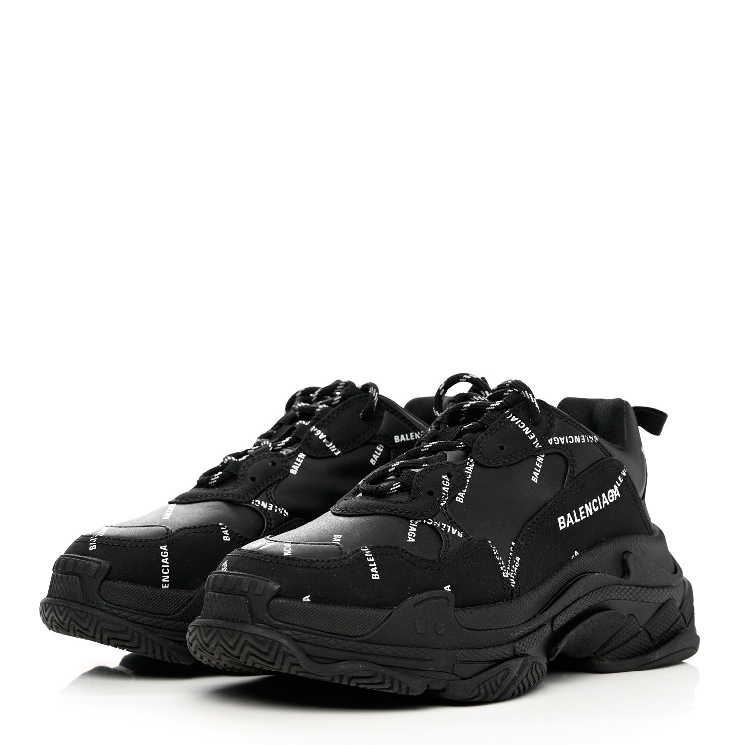 Balenciaga Technical Fabric Allover Logo Mens Triple S Sneakers 41 Black White 3 of 14