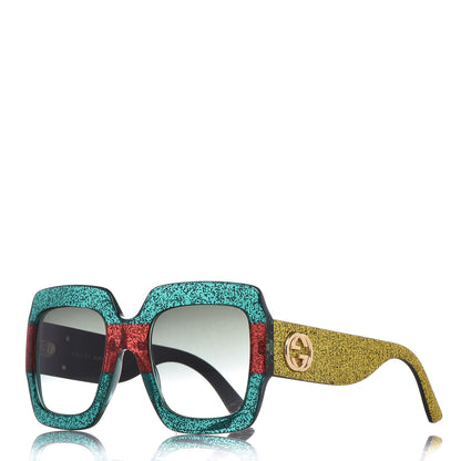 Gucci Square Frame GG0102S Sunglasses Glitter Red Black Green 1 of 8