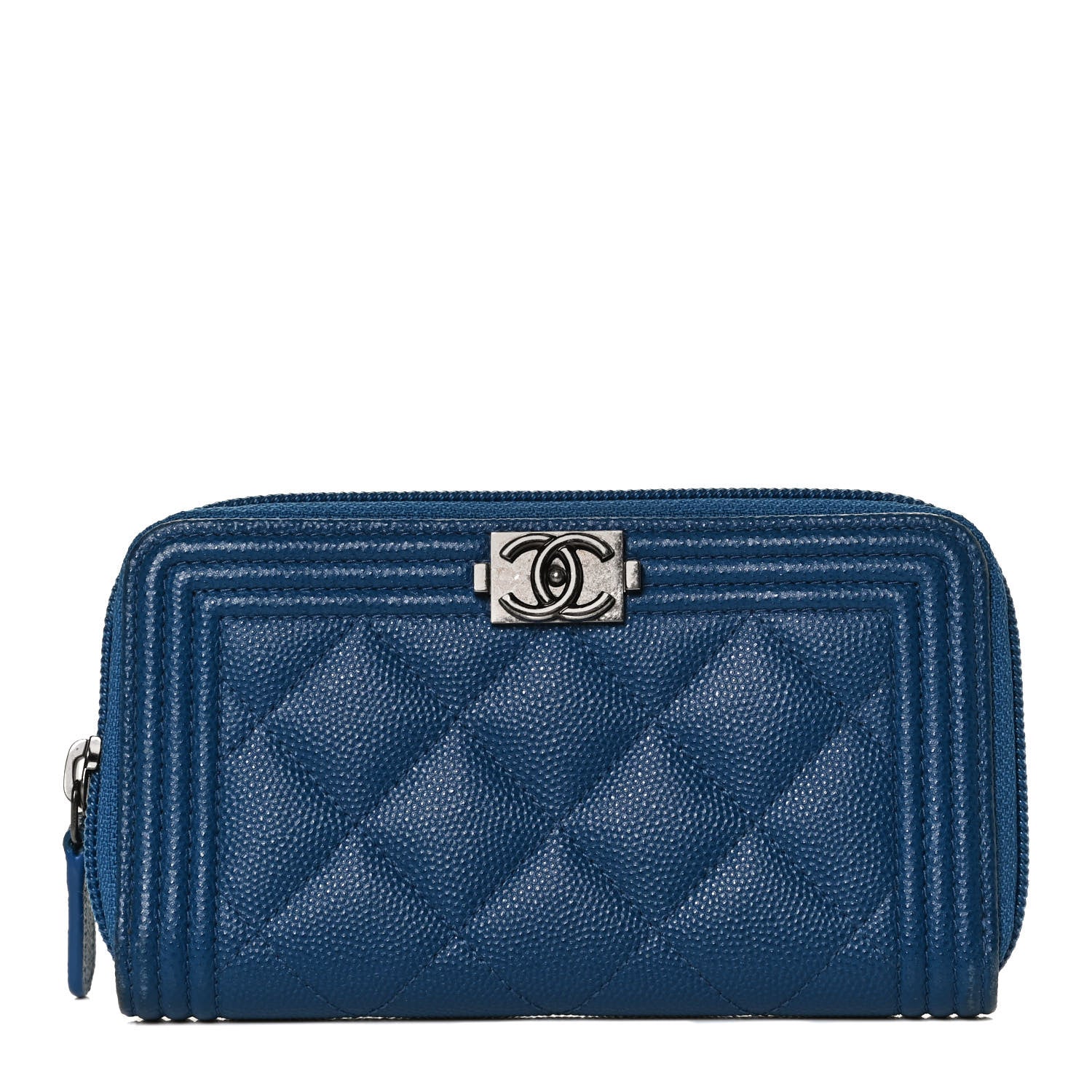 Chanel Caviar Quilted Boy Small Zip Around Wallet Blue 1 of 13