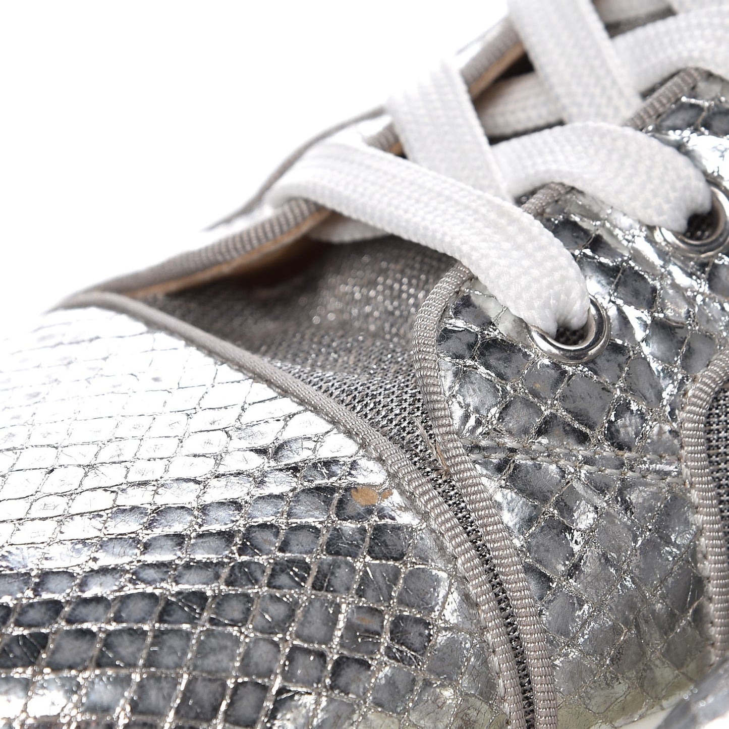 Mens Metallic Mesh Python Calfskin Embossed Louis Flat Sneakers 45 Silver
