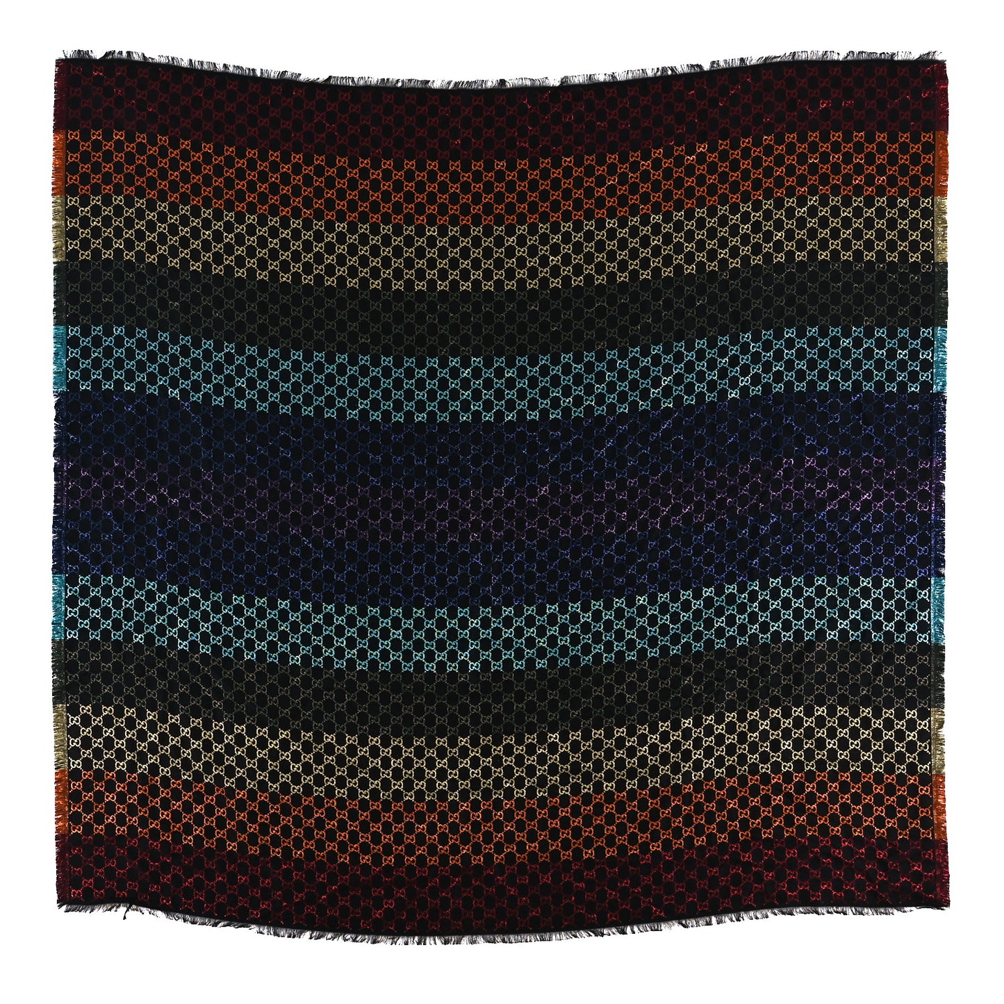 Viscose Cotton Silk Jacquard GG Monogram Shiny Summer Square Shawl Black Multicolor