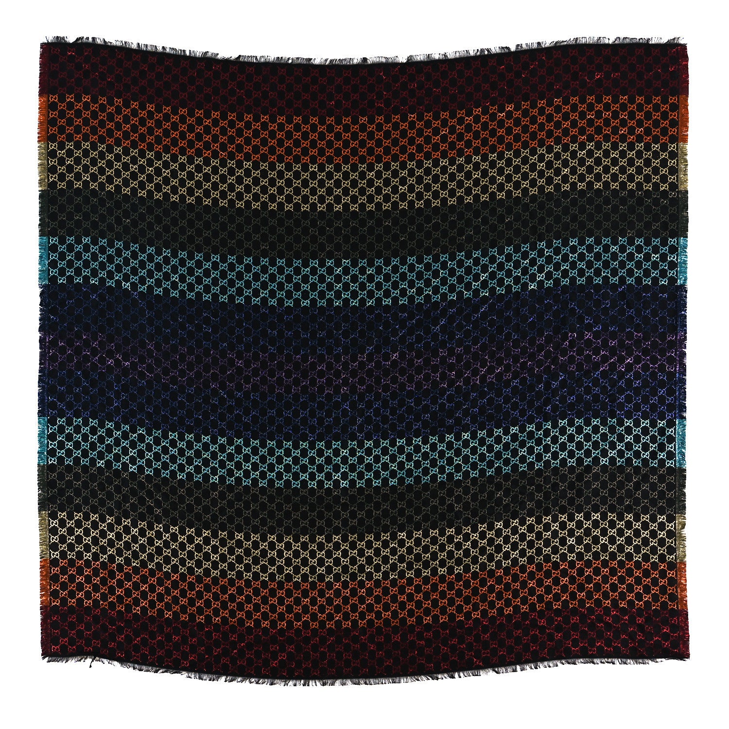 Gucci Viscose Cotton Silk Jacquard GG Monogram Shiny Summer Square Shawl Black Multicolor 1 of 3