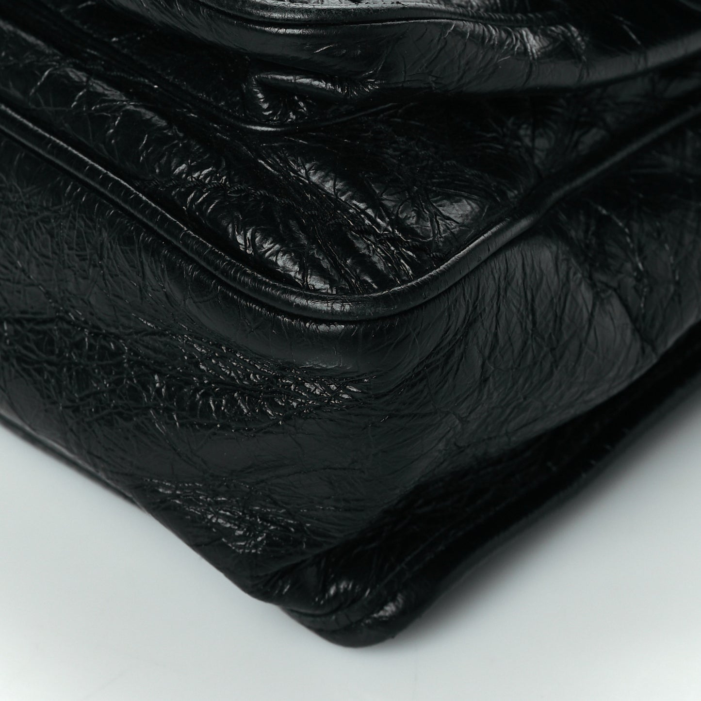 Crinkled Calfskin Matelasse Monogram Medium Niki Chain Satchel Black