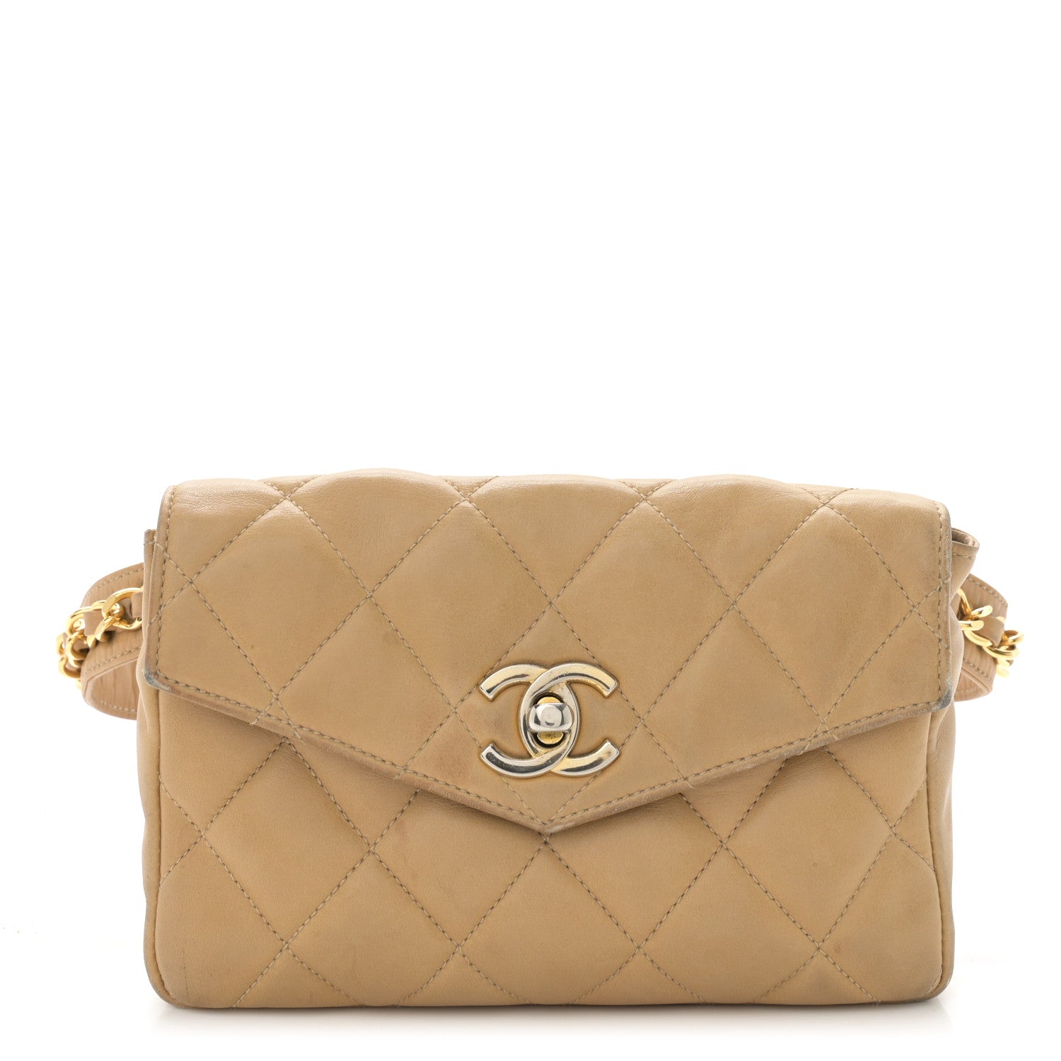 Chanel Lambskin Quilted Flap Waist Belt Bag 70 28 Beige 1 of 12
