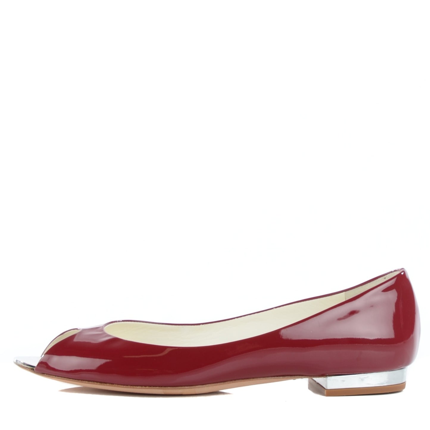 Patent Mirrored Peep Toe Flats 38 Red