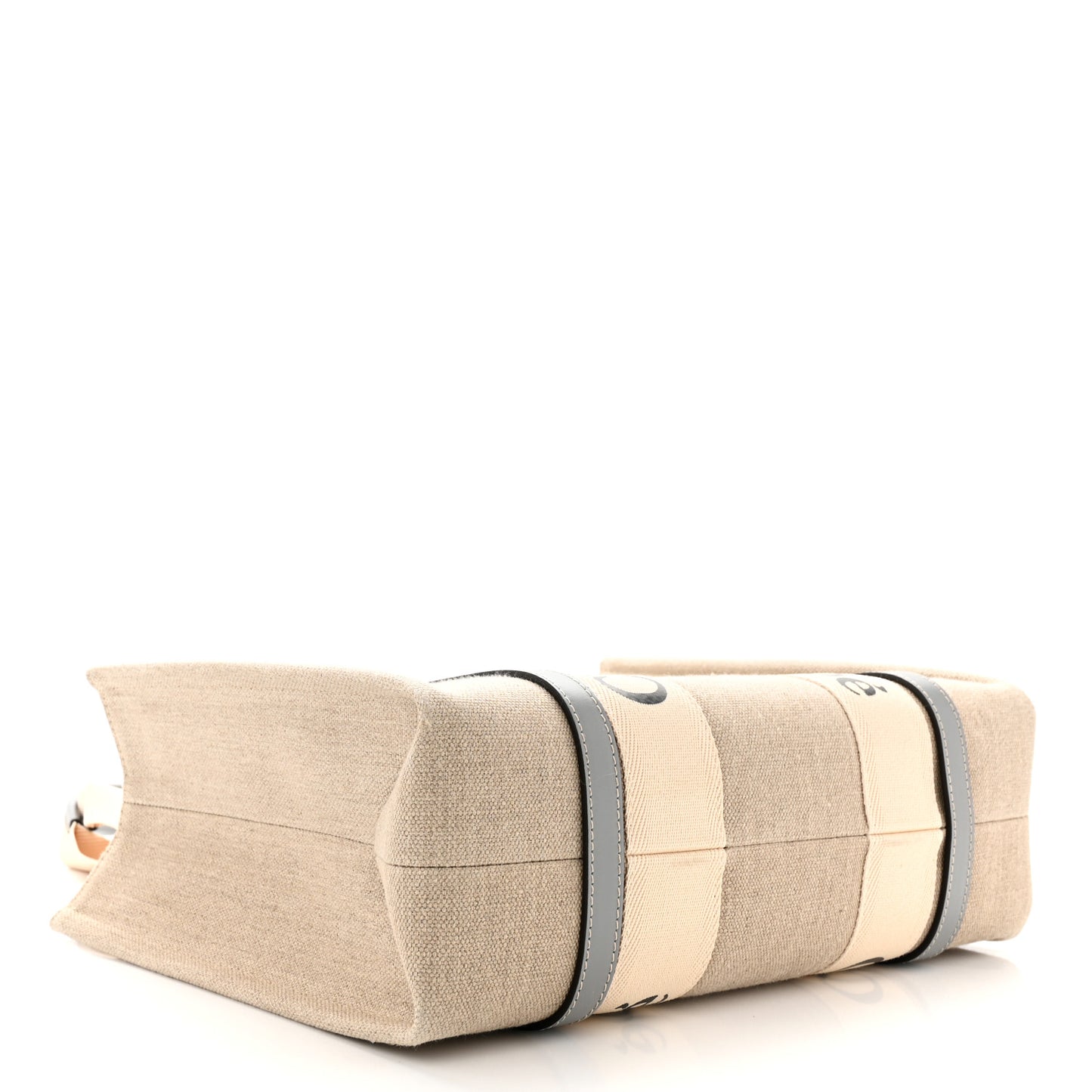 Linen Calfskin Medium Woody Ribbon Tote White Light Blue