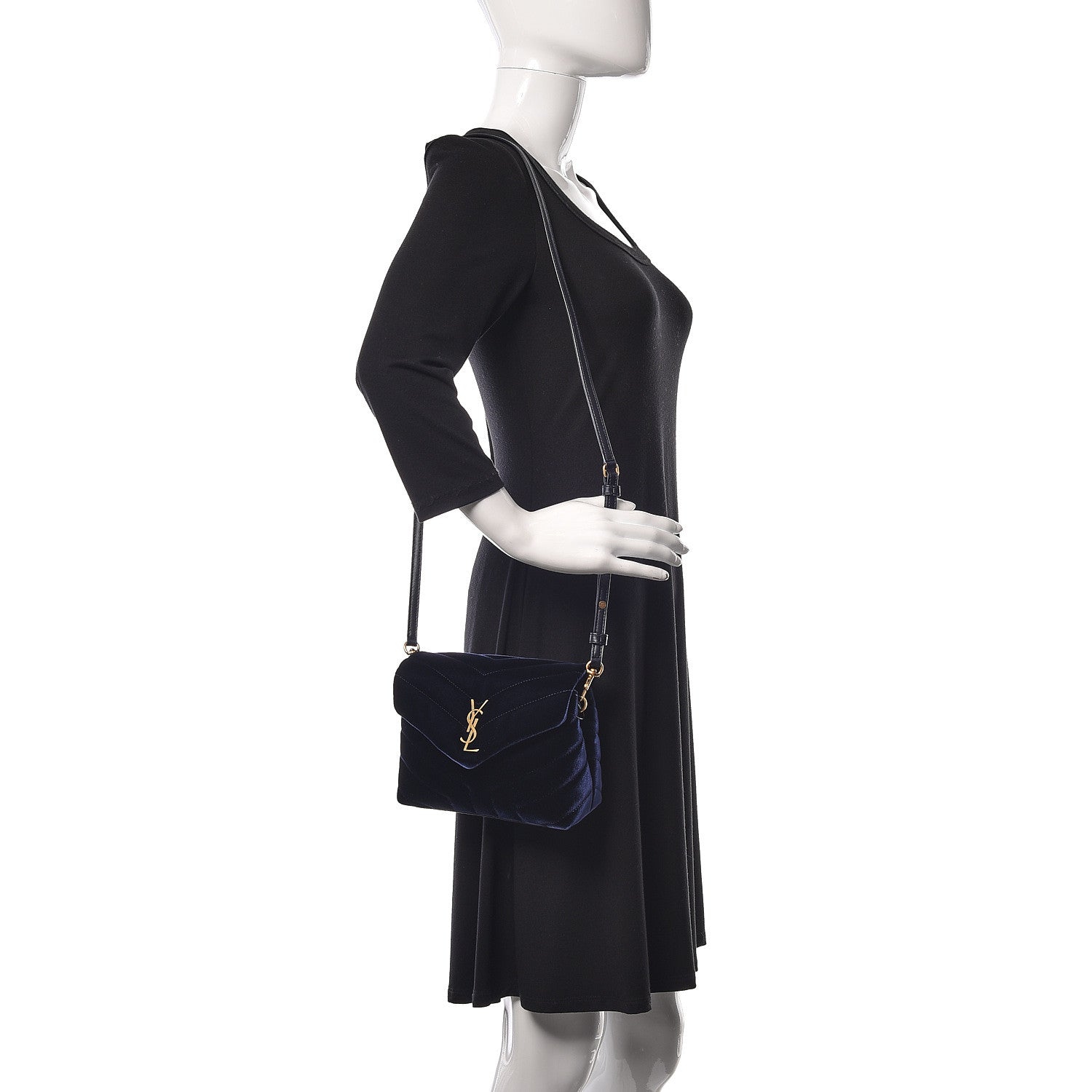 Saint Laurent Velvet Y Quilted Monogram Toy Loulou Crossbody Bag Navy 2 of 31