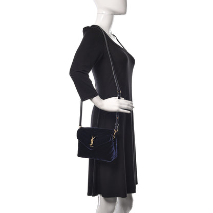 Saint Laurent Velvet Y Quilted Monogram Toy Loulou Crossbody Bag Navy 2 of 31