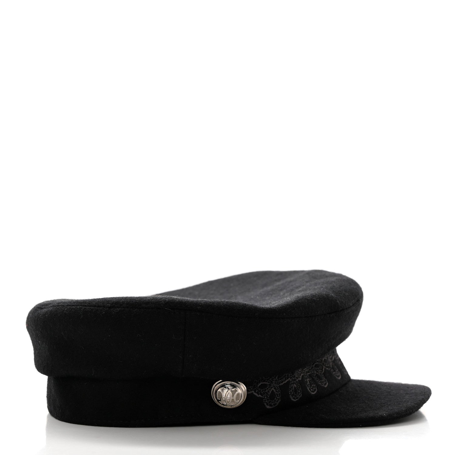 Hermes Wool Flannel Embroidered Womens Cabourg En Finesse Cap 57 Black 5 of 9
