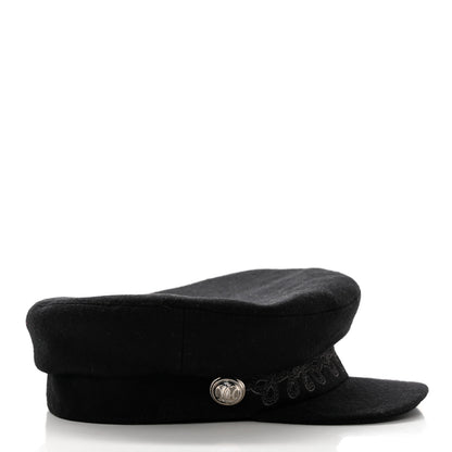 Hermes Wool Flannel Embroidered Womens Cabourg En Finesse Cap 57 Black 5 of 9