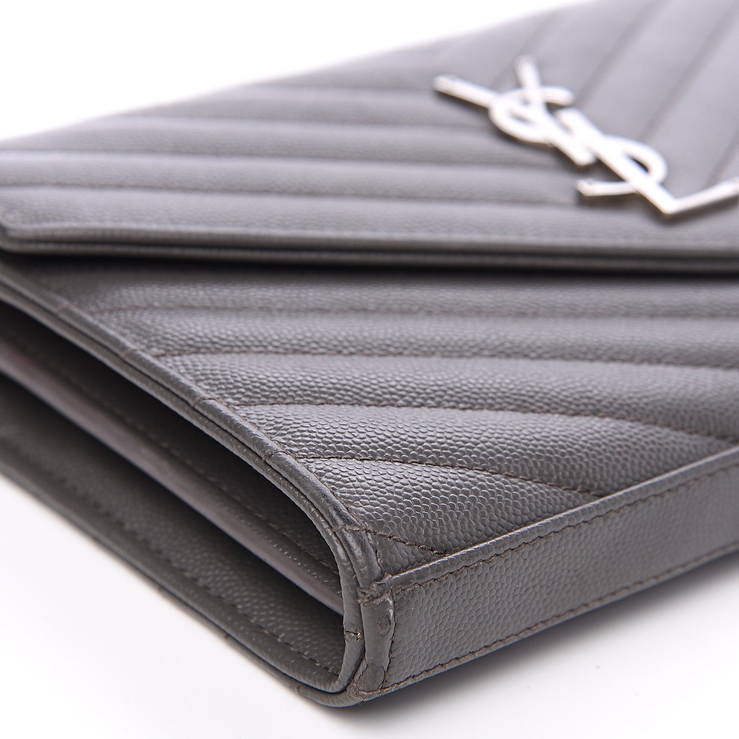 Grain De Poudre Matelasse Chevron Monogram Chain Wallet Fog