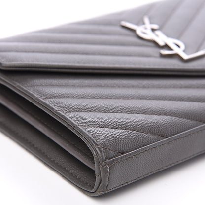 Saint Laurent Grain De Poudre Matelasse Chevron Monogram Chain Wallet Fog 7 of 12