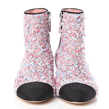 Chanel Tweed Cap Toe CC Short Boots 36 Pink Blue Black 2 of 9