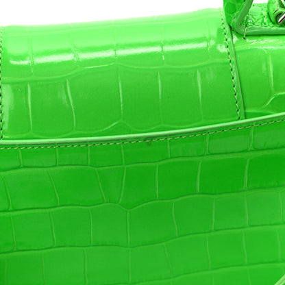 Balenciaga Shiny Calfskin Crocodile Embossed Hourglass Top Handle Bag XS Fluo Green 12 of 12