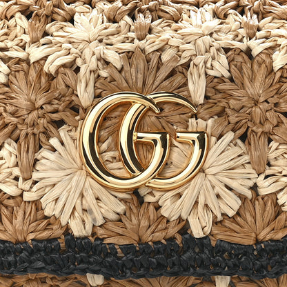 Gucci Raffia Azalea Calfskin Crochet Flower Small GG Marmont Shoulder Bag Natural Ecru Black 9 of 12