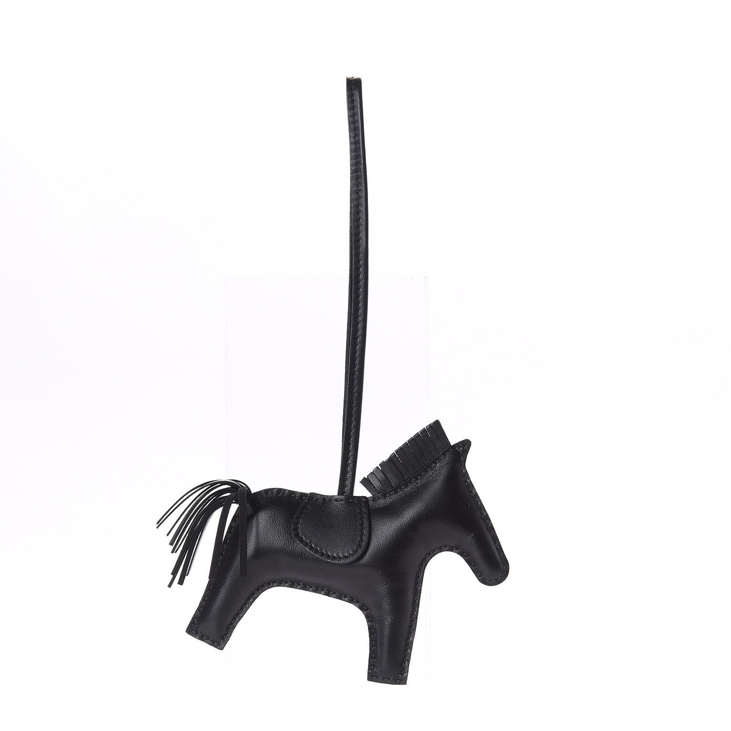 Hermes Milo Lambskin Grigri Rodeo Horse Bag Charm MM So Black 1 of 3