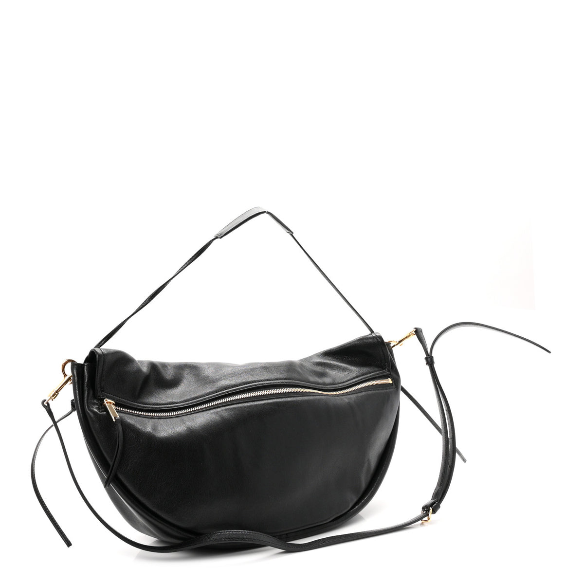 Shiny Lambskin Soft Triomphe Half Moon Bag Black