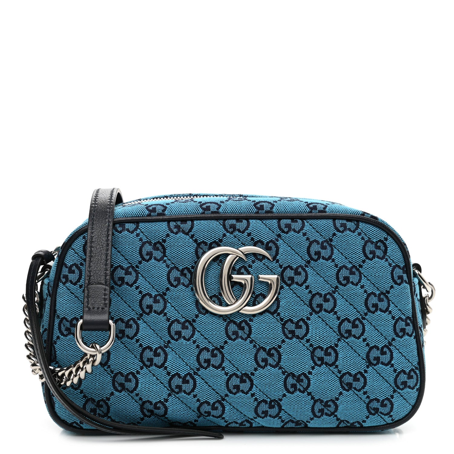 Gucci Monogram Multicolor Matelasse Diagonal Small GG Marmont Chain Shoulder Bag Light Blue 1 of 10