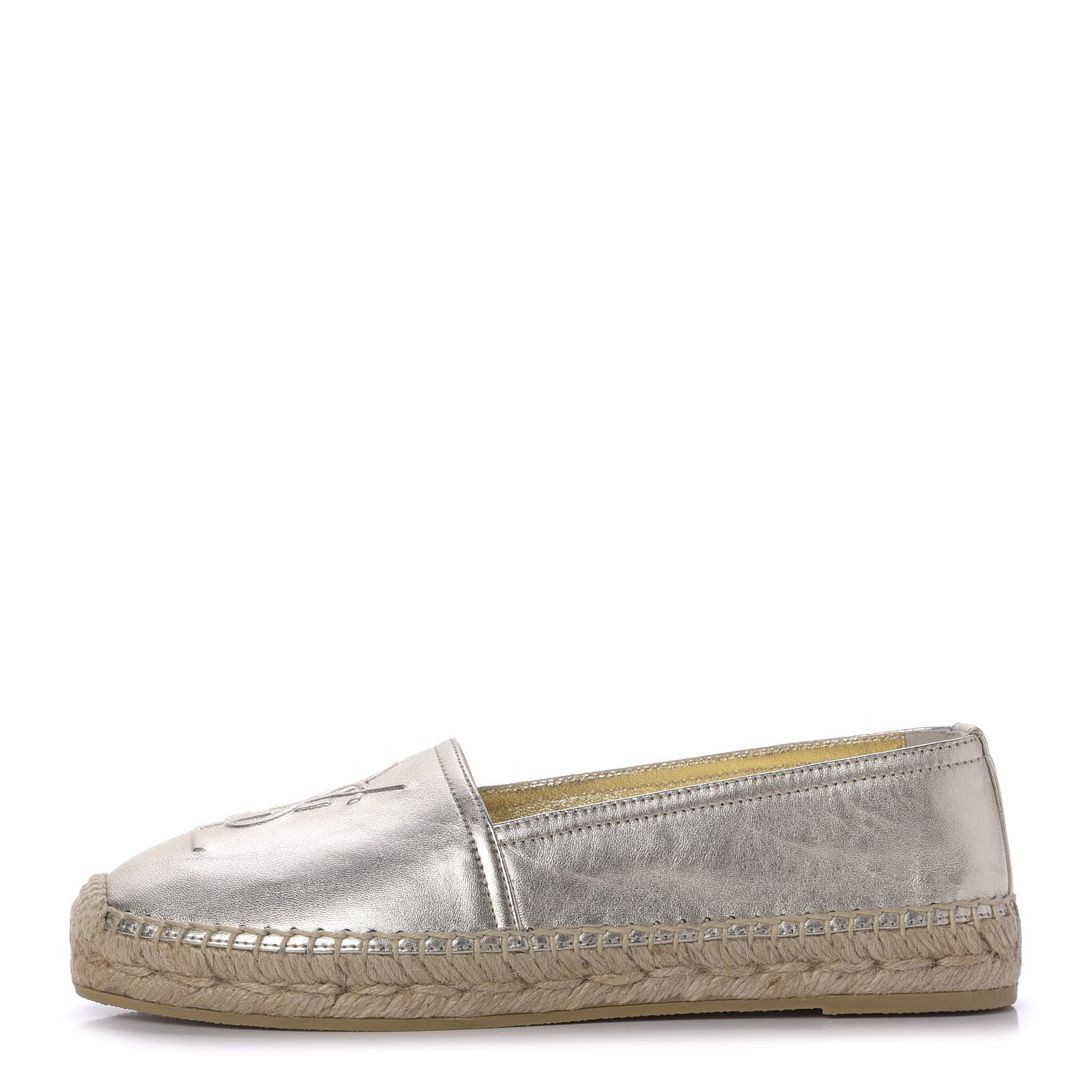Saint Laurent Metallic Lambskin Monogram Espadrilles 37 Platino 1 of 11