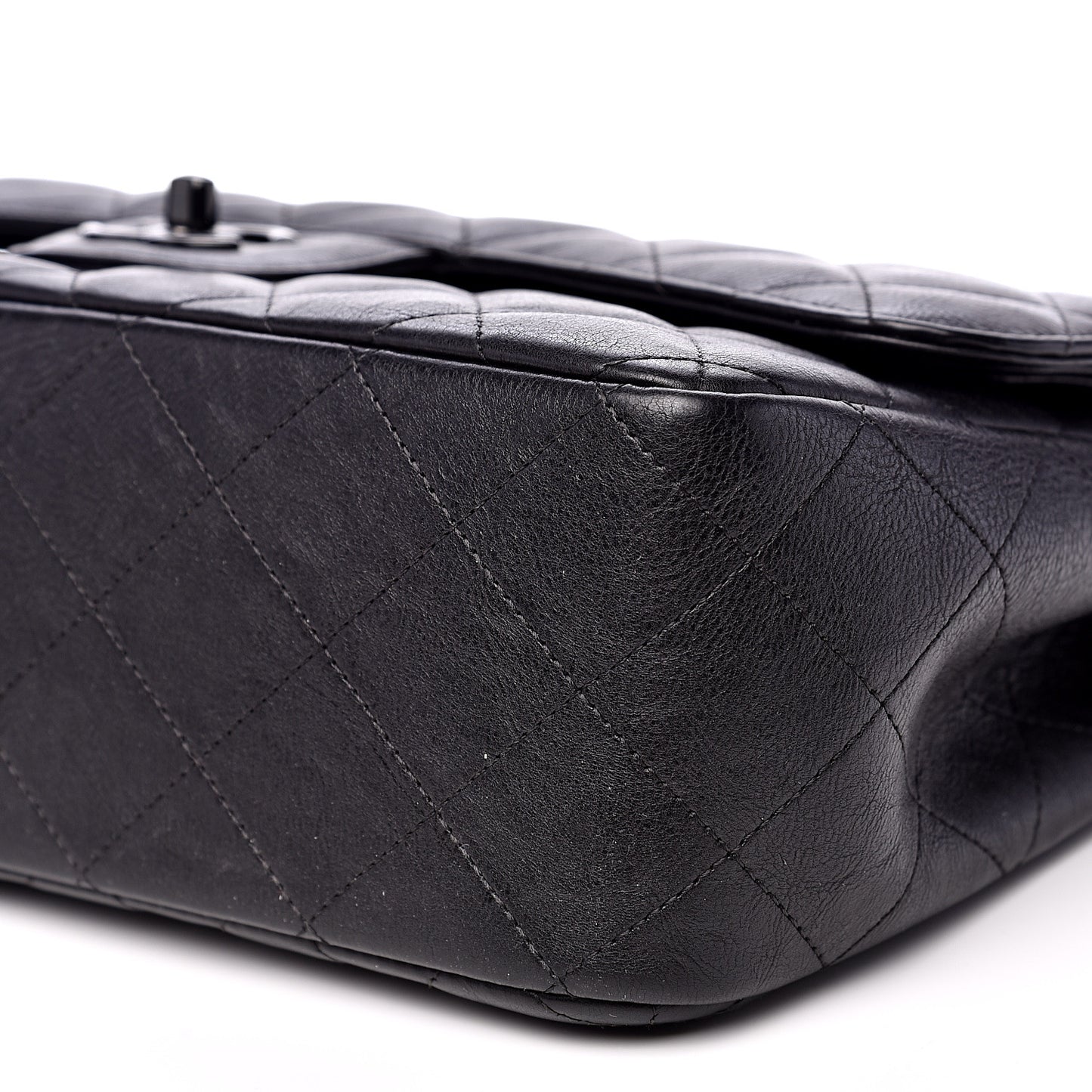 Crumpled Calfskin Quilted Jumbo Double Flap So Black