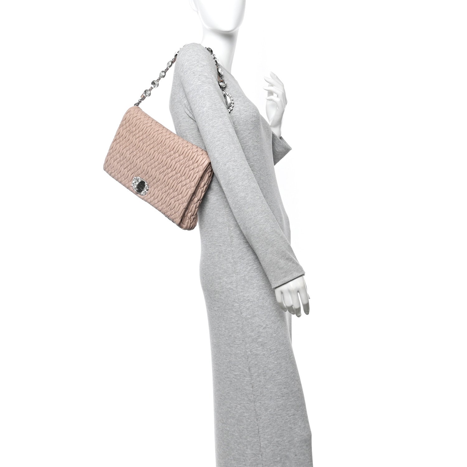 Miu Miu Nappa Matelasse Crystal Flap Clutch Cammeo 2 of 11