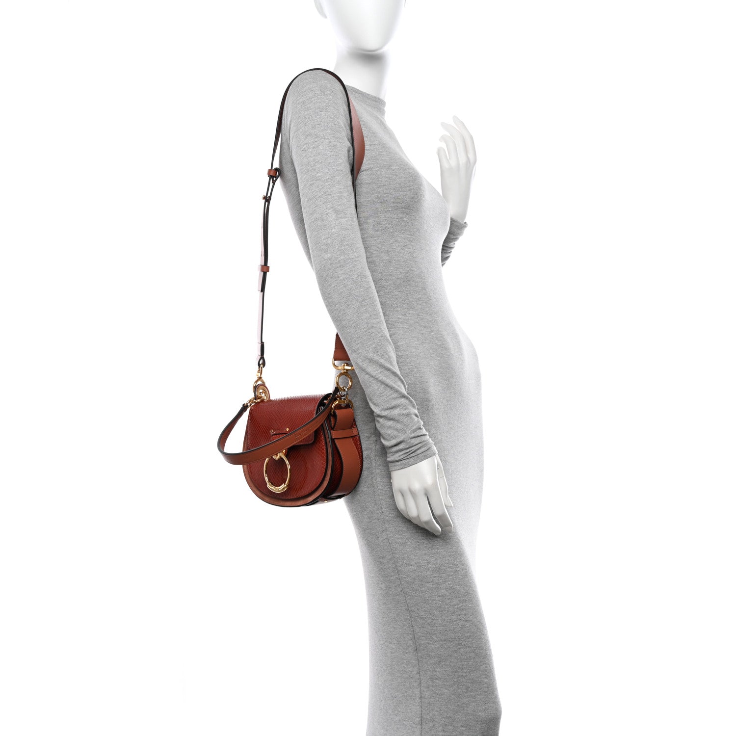 Chloe Calfskin Python Embossed Small Tess Bag Sepia Brown 2 of 11