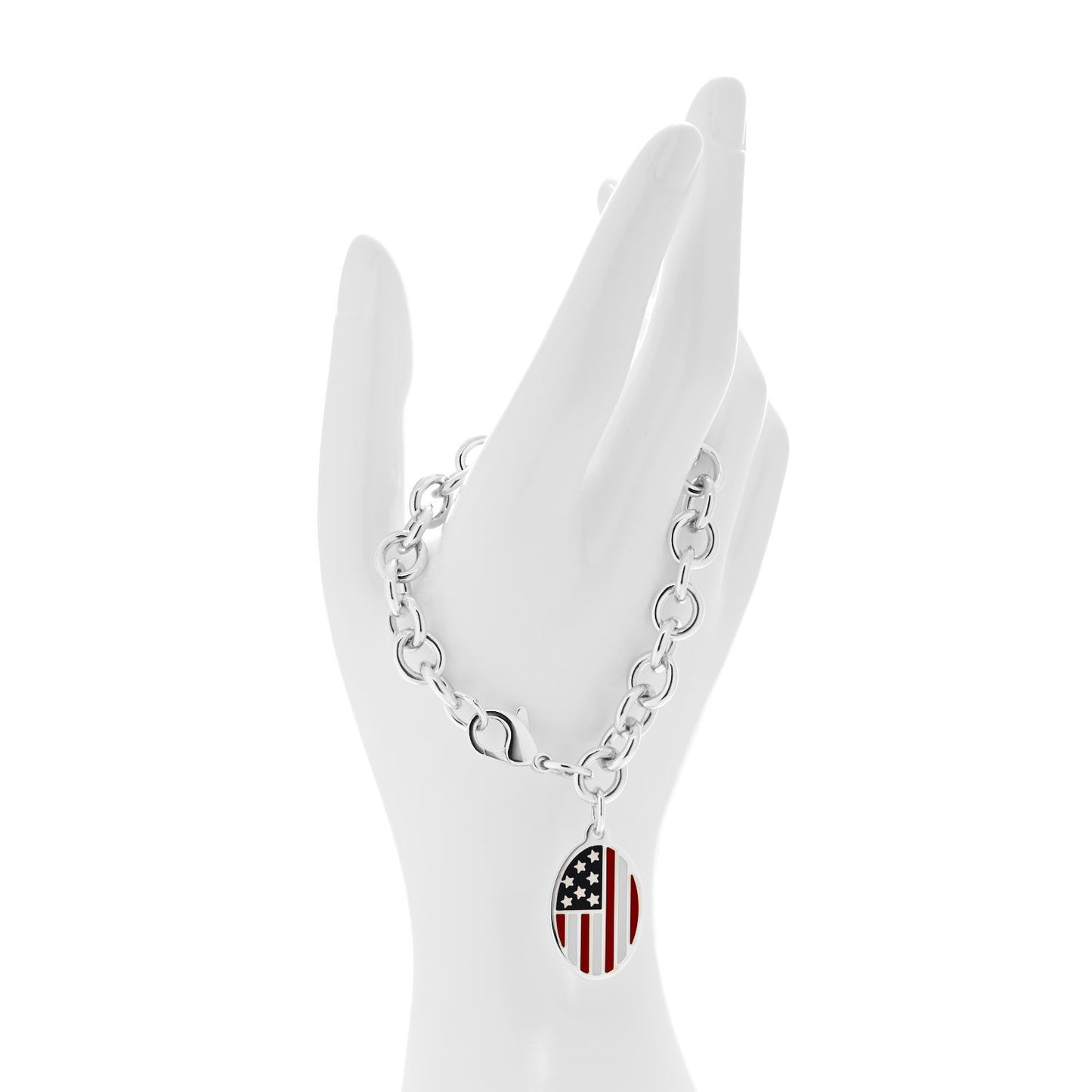 Sterling Silver Enamel American Flag Charm Bracelet