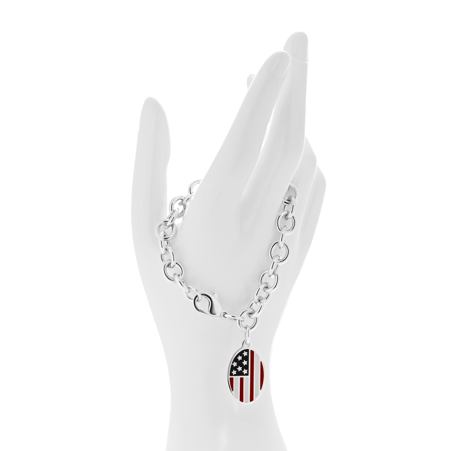 Tiffany Sterling Silver Enamel American Flag Charm Bracelet 2 of 4
