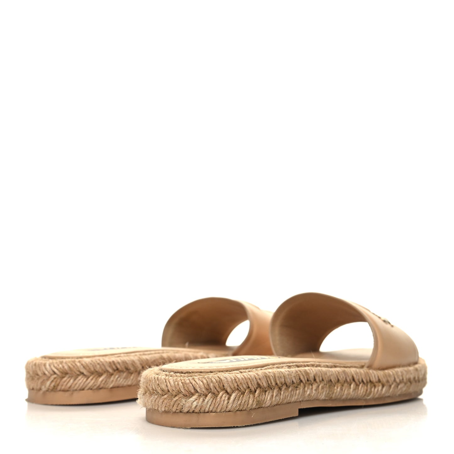 Lambskin CC Embossed Espadrille Mule Sandals 36 Beige