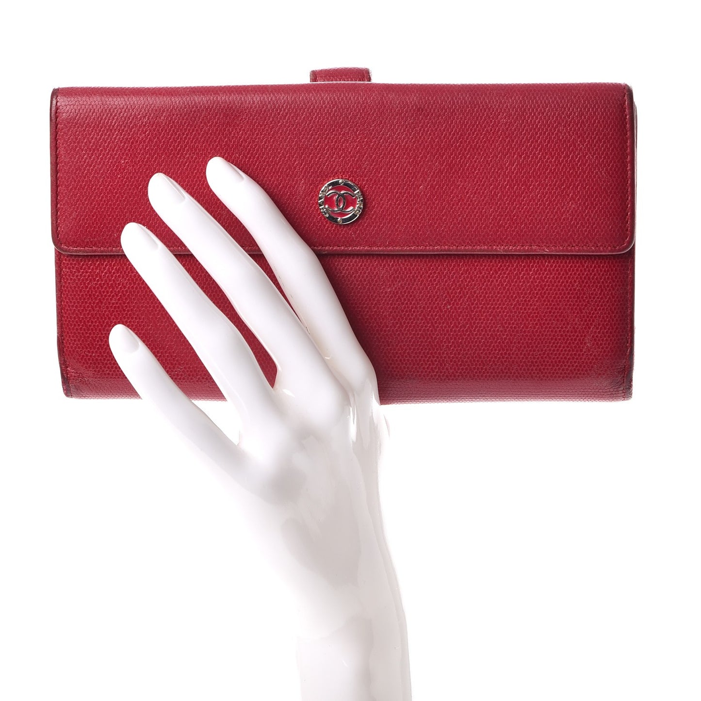 Grained Calfskin CC Long Wallet Red