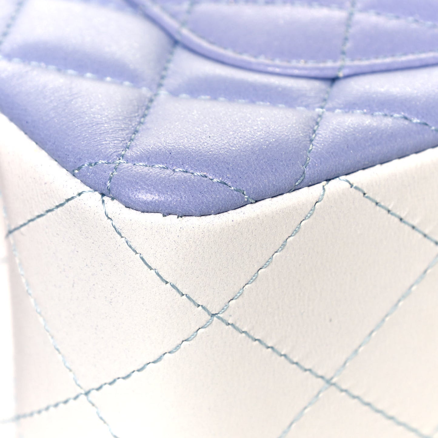 Perforated Lambskin Quilted Mini Rectangular Flap Light Blue Light Purple White