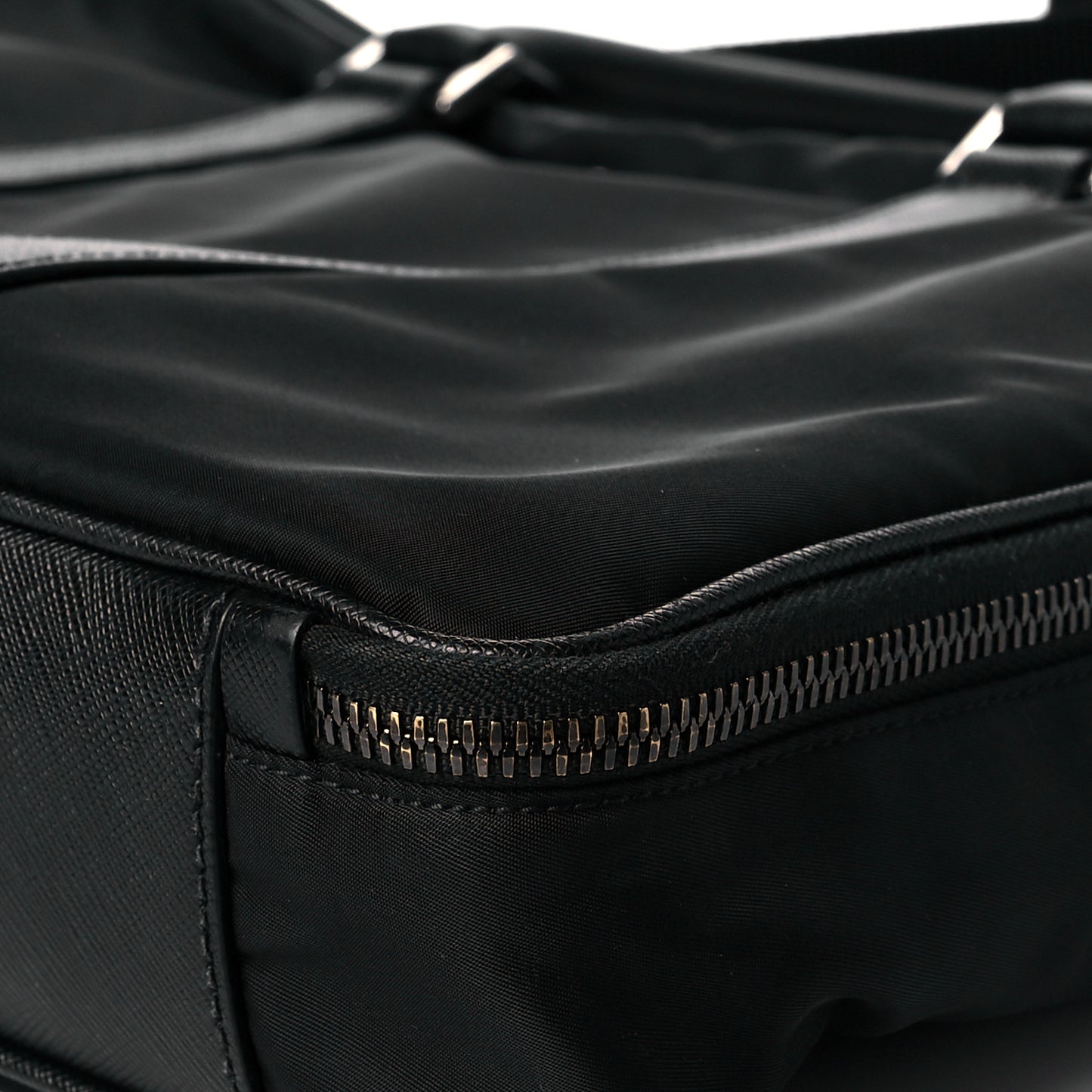 Tessuto Nylon Saffiano Metal Triangle Logo Work Bag Black