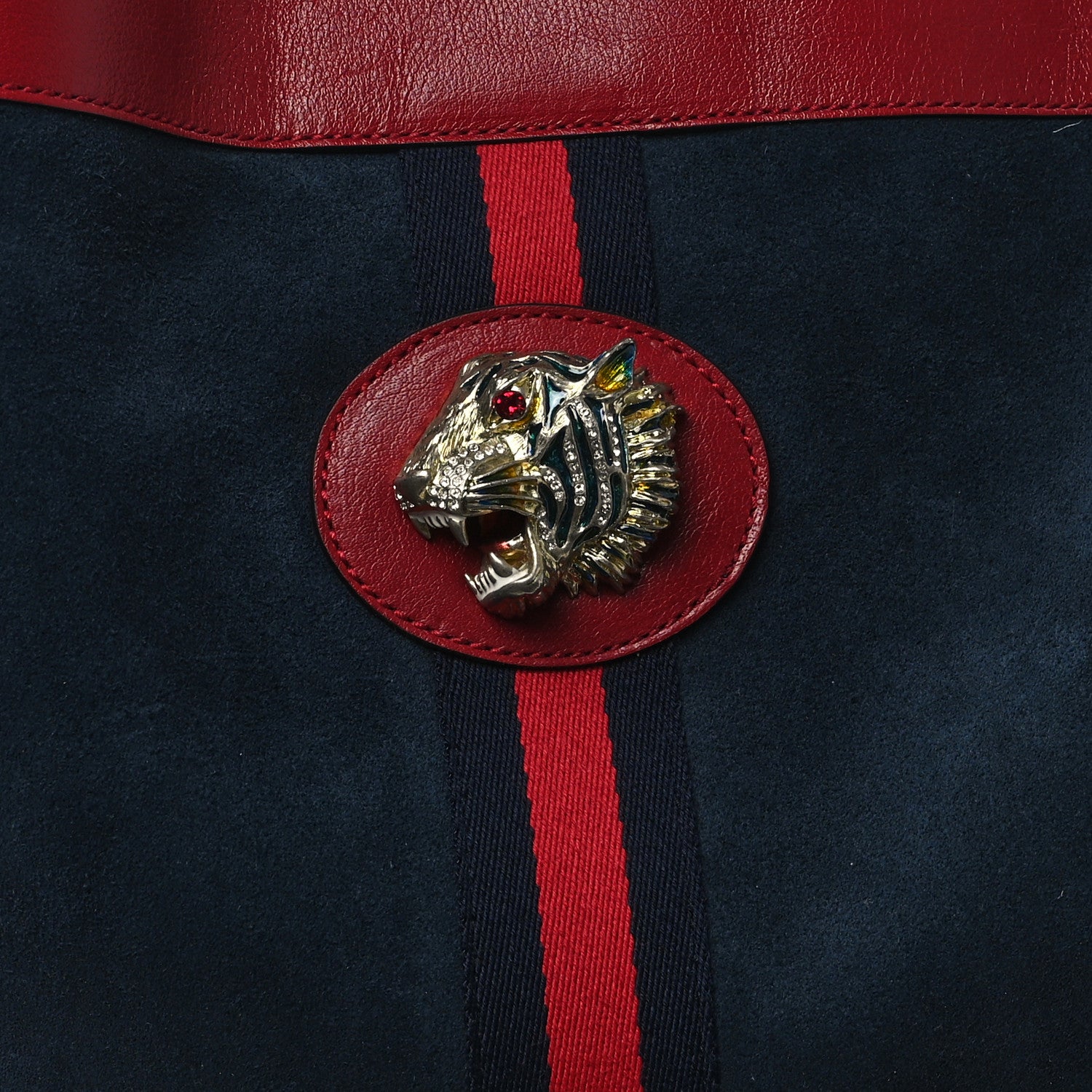 Gucci Suede Calfskin Large Rajah Chain Tote New Blue Romantic Cherry 9 of 13
