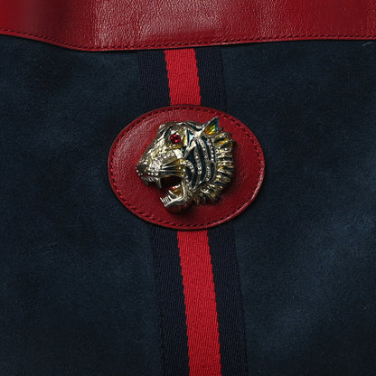 Gucci Suede Calfskin Large Rajah Chain Tote New Blue Romantic Cherry 9 of 13