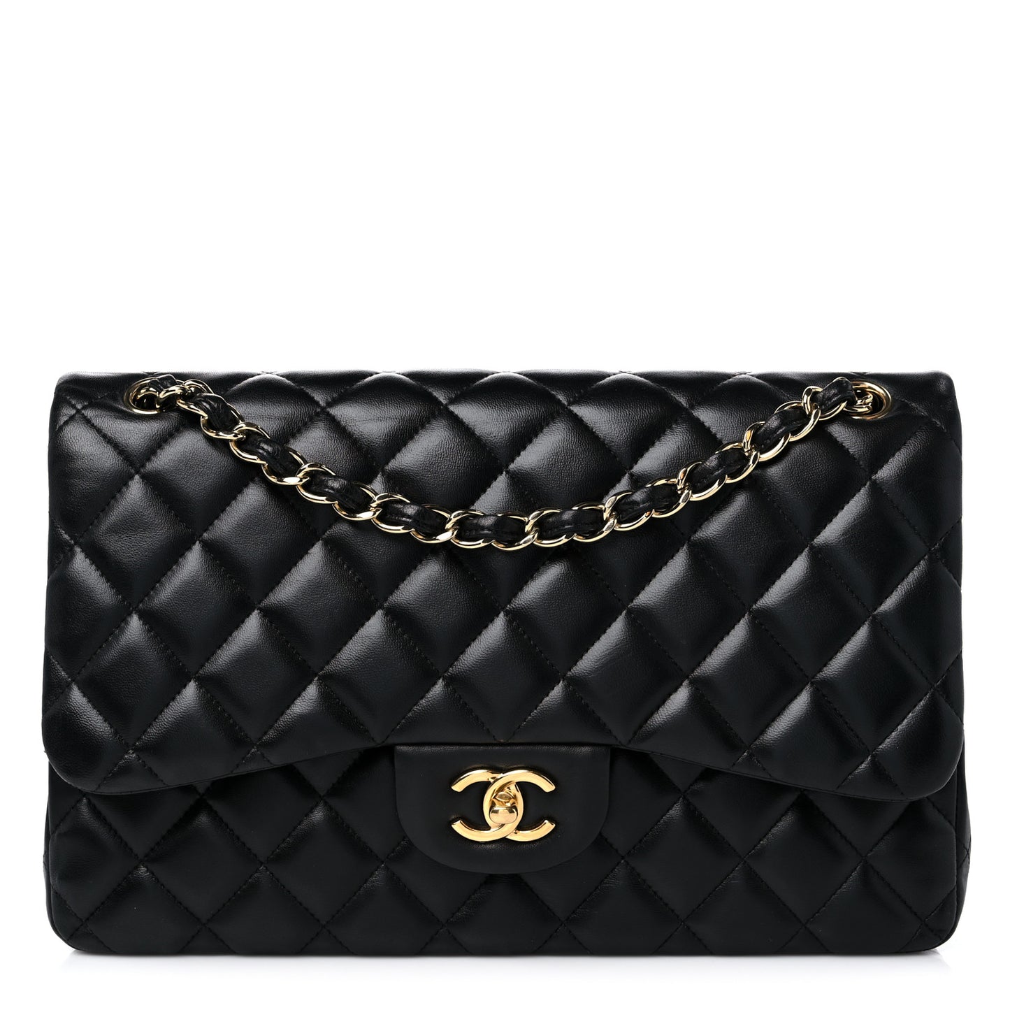 Lambskin Quilted Jumbo Double Flap Black